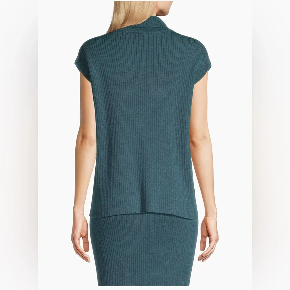 EILEEN FISHER Ribbed Turtleneck‎ Wool Tank In Alpine L - Picture 3 of 16